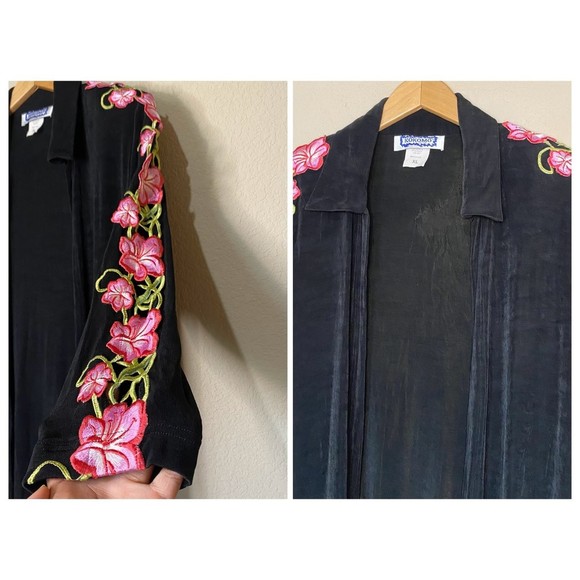 Kokomo Slingy Black Floral Open Front Vintage Cardigan XL - Picture 4 of 4